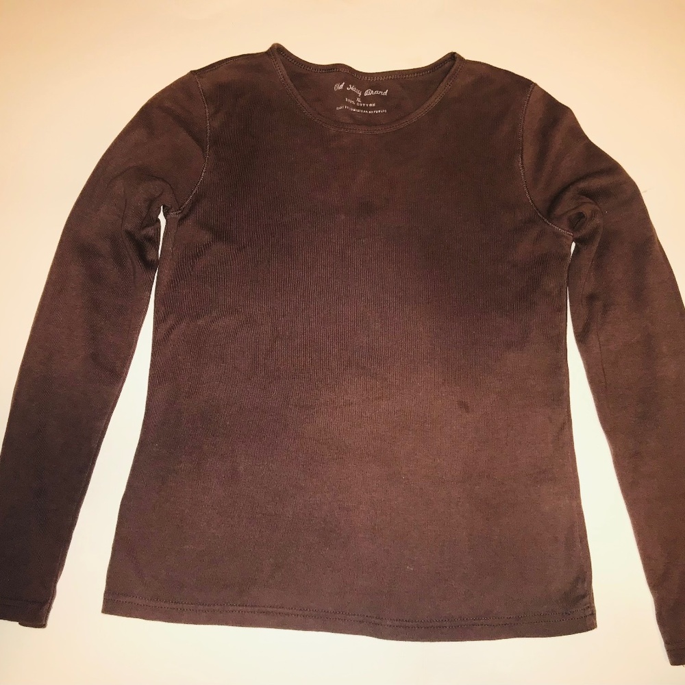 Girls/Kids Old Navy 100% cotton longsleeve brown T-shirt crewneck shirt size XL